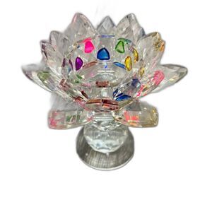Glass Prism Lotus Flower Candle Holder for Votive or Tealight Candles Boho Decor